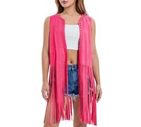 Damenweste Mit Fransen Denim Quaste Fransenweste Cropped Ärmellos Hippie Boho Jacke 70er-Jahre Vorne Offen Genietet Cardigan Outwear Cowgirl Cowboy Outfit Bierfest Karneval Faschingskostüme Vest Gilet
