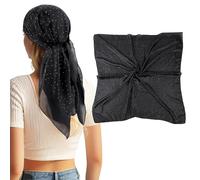 DAMILY 90 x 90 cm Bandana Damen Kopftuch Halstuch Mit Strass-Punkte Haarschal Sommer leicht Square Schal für Frauen sonnenschutz kopf（schwarz）
