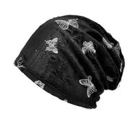 DAMILY Mütze Herren Damen Warm Modisch wintermütze weich und elastisch Baumwolle Leichte Strickmützen Mit Schmetterling Muster dünne Beanie Chemo Kopfbedeckung für Frühling Herbst Winter(Schwarz)