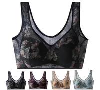 DAMYTION ElleBloom - Ice Silk Lace Kühlender Komfort-BH, Knopfloser Komfort-BH, Nahtloser Drahtloser Push-Up-BHs für ältere Menschen, Schwarz , Large