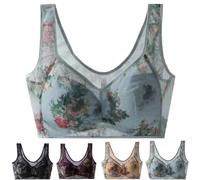 DAMYTION ElleBloom - Ice Silk Lace Kühlender Komfort-BH, Knopfloser Komfort-BH, Nahtloser Drahtloser Push-Up-BHs für ältere Menschen, blau, Large