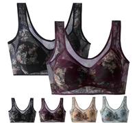 DAMYTION ElleBloom - Ice Silk Lace Kühlender Komfort-BH, Knopfloser Komfort-BH, Nahtloser Drahtloser Push-Up-BHs für ältere Menschen, 2 Stück - C, XX-Large