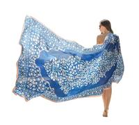 DANA XU 100% Maulbeerseide, Sommer-Reiseschal, extra groß, für Damen, Blumenmuster, Übergröße, weiche Wraps für Abendkleider, A 11 Blau