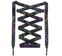 DANHUA Flache bunte Schnürsenkel für Sneakers, Kunstdruckmuster, 2 Paar, 15 x Schwarz, bunt, 43Inch (110CM)