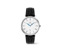 Daniel Wellington Classic 40mm römische Ziffern Datum schwarz Krokodil Bauch Silber - Herrenuhr Edelstahl Lederarmband