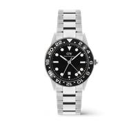 Daniel wellington iconic gmt silberfarbenem herren uhr mit schwarzem zifferblatt und edelstahl armband one_size Silber