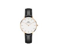 Daniel Wellington DW00100174 Schwarzes Leder Uhr Stahl Roségold Frau