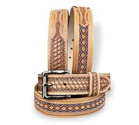 DANIEL'S ARTPLANET Westerngürtel für Herren, handgefertigt, Vollnarbenleder, mit Perlen, Cowboy-Gürtel mit abnehmbarer Schnalle, 3,8 cm, Braun, 30 (fits size 28 jeans)