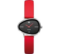 Danish Design Filius Zeitdesign Damenuhr Frihed Matt, Asymmetrisches Edelstahlgehäuse, Schwarzes Zifferblatt, Rotes Lederarmband, 35 x 26 mm