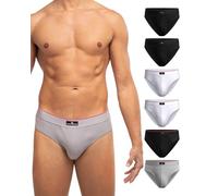 DANISH ENDURANCE 6er Pack Herren Slips aus Baumwolle, Mehrfarbig (2 X Schwarz, 2 X Weiß, 1 X Grau, 1 X Schwarz/Rote Linie), M