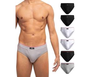 DANISH ENDURANCE 6er Pack Herren Slips aus Baumwolle, Mehrfarbig (2 X Schwarz, 2 X Weiß, 1 X Grau, 1 X Schwarz/Rote Linie), XL