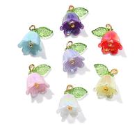 DanLingJewelry 30 Stück zufällige Harzglocken-Orchideen-Charms mit Kunstperlen, Acrylperlen, Maiglöckchen, Blumen-Charms für Schmuckherstellung