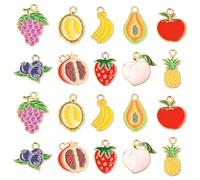 DanLingJewelry 60 Stück 10 Stile Obst Emaille Anhänger Goldene Erdbeere Apfel Ananas Banane Charms für Halskette Armband Ohrringe Schmuckherstellung
