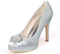 DANOBAB 4.33 inch Kitten Heels Klassische Damen Pumps Runde Zehen Kleid Brautschuhe Partei Büro Geschlossen Pumps,Silber,35