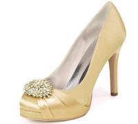 DANOBAB 4.33 inch Kitten Heels Klassische Damen Pumps Runde Zehen Kleid Brautschuhe Partei Büro Geschlossen Pumps,Gold,39
