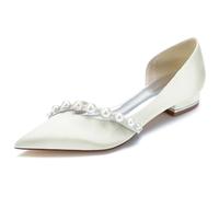 DANOBAB Damen Ballerinas Elegante Flache Schuhe, Klassische Abendschuhe, Ballettpumps, Hochzeitsschuhe, Ballerinas für den Alltag,Elfenbein,38