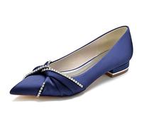 DANOBAB Damen Brautschuhe: Slip-On Hochzeitsschuhe Mit Niedrigem Absatz, Brautsandalen Aus Satin, Für Abendparty Und Hochzeit, Flache,Dark Blue,40