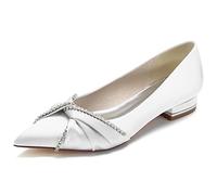 DANOBAB Damen Brautschuhe: Slip-On Hochzeitsschuhe Mit Niedrigem Absatz, Brautsandalen Aus Satin, Für Abendparty Und Hochzeit, Flache,Weiß,43