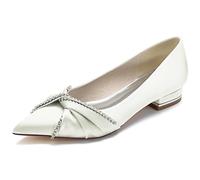 DANOBAB Damen Brautschuhe: Slip-On Hochzeitsschuhe Mit Niedrigem Absatz, Brautsandalen Aus Satin, Für Abendparty Und Hochzeit, Flache,Elfenbein,39