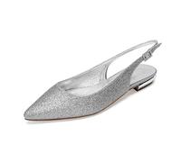 DANOBAB Damen Chunky Heel Hochzeit Elfenbein Geschlossene Zehenpartie Neu Seide Wie Pailletten Spitze Schnalle Neu Weiß/1,8 cm Absatz,Silber,43