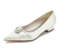 DANOBAB Damen Eleganzschuhe mit Niedrigem Absatz - Flache Pumps mit Spitzzehen & Slip-On-Design, Komfortabel und Festlich, Ideal für Braut,Elfenbein,39