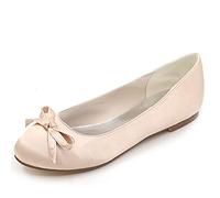 DANOBAB Damen Elfenbein Hochzeitschuhe, Braut Brautjungfern Blumen Damen Pumps Flache Schuhe Stil Kleid/Abiball,Champagne,41