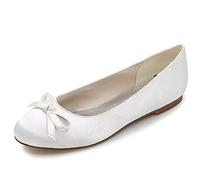 DANOBAB Damen Elfenbein Hochzeitschuhe, Braut Brautjungfern Blumen Damen Pumps Flache Schuhe Stil Kleid/Abiball,Weiß,44