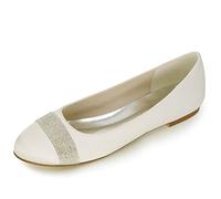 DANOBAB Damen Elfenbein Hochzeitschuhe, Flache Braut Ballett Schuhe Damen Rutschsicherheit Ballerina Schleife Brautjungfern Pumps Glitzer,Elfenbein,42