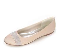 DANOBAB Damen Elfenbein Hochzeitschuhe, Flache Braut Ballett Schuhe Damen Rutschsicherheit Ballerina Schleife Brautjungfern Pumps Glitzer,Champagne,43
