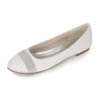 DANOBAB Damen Elfenbein Hochzeitschuhe, Flache Braut Ballett Schuhe Damen Rutschsicherheit Ballerina Schleife Brautjungfern Pumps Glitzer,Weiß,41