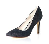 DANOBAB Damen Elfenbein Hochzeitsschuhe, Brautkleider High Heels, Spitz Kitten Heel mit Strass und Glitzer, Geschlossene Spitze / 9,5 cm Absatz,Schwarz,36