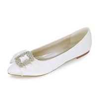 DANOBAB Damen Flache Braut Hochzeitsschuhe Ballett Damen Slip On Ballerina Schleife Glitzer Brautjungfer Pumps/Elfenbein,Weiß,38