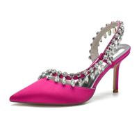 DANOBAB Damen High Heel Geschlossene Zehe Pumps Strass Spitze Zehe 3,34 Zoll Heels Schuhe Slip on Büro Kleid Pumps,Rose red,43