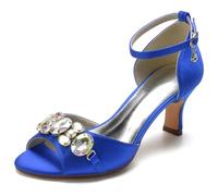 DANOBAB Damen High Heels 6,5 cm Bequeme Absatzschuhe für Abendveranstaltung, Party, Hochzeit - Plateau Sandalen mit Satin-Schnalle und Offenem Zehenbereich,Blau,42
