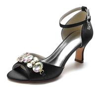 DANOBAB Damen High Heels 6,5 cm Bequeme Absatzschuhe für Abendveranstaltung, Party, Hochzeit - Plateau Sandalen mit Satin-Schnalle und Offenem Zehenbereich,Schwarz,37