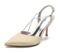 DANOBAB Damen High Heels Kitten Heels Geschlossene Spitze Strass Schnalle Pumps Hochzeit Party Kleid Sandalen Schuhe,Champagne,42