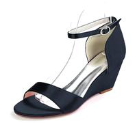 DANOBAB Damen Hochabsatz/Wedge-Absatz Sandalen Runde/Offene Zehe Pump Schuhe, Festliche Hochzeitsmode Schuhe, Geschenke für Damen,Schwarz,41