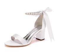 DANOBAB Damen Hochhackige Chunky-Schuhe - Brautschuhe für Braut, Absatzschuhe für Abendparty, Hochzeit, Abschlussball (Prom), Perlen,Elfenbein,36