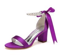 DANOBAB Damen Hochhackige Chunky-Schuhe - Brautschuhe für Braut, Absatzschuhe für Abendparty, Hochzeit, Abschlussball (Prom), Perlen,Lila,40