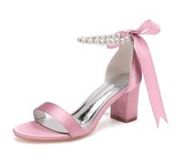 DANOBAB Damen Hochhackige Chunky-Schuhe - Brautschuhe für Braut, Absatzschuhe für Abendparty, Hochzeit, Abschlussball (Prom), Perlen,Rosa,37