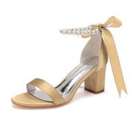 DANOBAB Damen Hochhackige Chunky-Schuhe - Brautschuhe für Braut, Absatzschuhe für Abendparty, Hochzeit, Abschlussball (Prom), Perlen,Gold,36