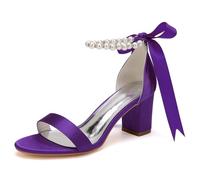 DANOBAB Damen Hochhackige Chunky-Schuhe - Brautschuhe für Braut, Absatzschuhe für Abendparty, Hochzeit, Abschlussball (Prom), Perlen,Dark Purple,41