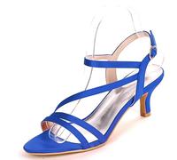 DANOBAB Damen Hochhackige Sandalen mit Katzenheel, Offene Zehe, Hochzeitsschuhe mit Schnalle, Kleiderschuhe mit niedrigen Absätzen, Pump-Schuhe,Dark Blue,40