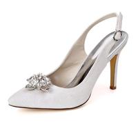 DANOBAB Damen Hochzeits-Schuhe mit verschlossener Zehe für die Braut Hochabsatz-Sandalen mit Brautschuhe funkelnd Spitze Zehe Kleiderschuhe Pump,Weiß,41