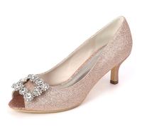 DANOBAB Damen Hochzeitschuhe, Hochhacken Runde Zehen Sexy mit Strasssteinchen Pump-Stil Frosted-Effekt für Abendkleider,Champagne,42