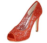 DANOBAB Damen Hochzeitschuhe mit niedrigem Absatz, Spitzen Damen High Heel Peeptoe Sommer Braut Ivory Plattform,Rot,38