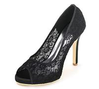 DANOBAB Damen Hochzeitschuhe mit niedrigem Absatz, Spitzen Damen High Heel Peeptoe Sommer Braut Ivory Plattform,Schwarz,40