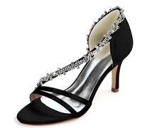 DANOBAB Damen Hochzeitschuhe mit Strass Niederhacken Kitten Heels, Slip-On Runde Spitze Pumps Hochhackige Sandalen für Abschlussball und Abendkleidung,Schwarz,40