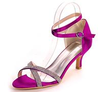 DANOBAB Damen Hochzeitschuhe, Peep Toe, Stiletto- und Kittenheels, mit Schnalle, Strass, aus Satin, Pump- und Sandals-Stil, Mary Jane, für Kleider und Hochzeitsanlässe,Lila,35