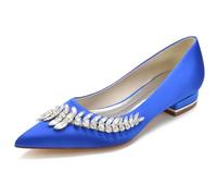 DANOBAB Damen Hochzeitsschuhe Elegante Flache Pumps mit Strass, Spitzzehen, Niedrigem Absatz & Easy Slip-On - Ideal für Arbeitskleider & Business,Blau,43